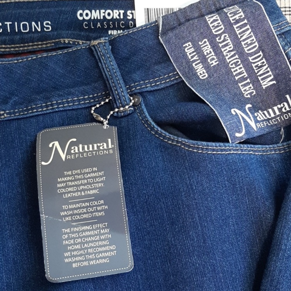 Natural Reflections Fleece Lined Jeans Relaxed Straight Leg Dark Wash Sz 16 New - Picture 5 of 11